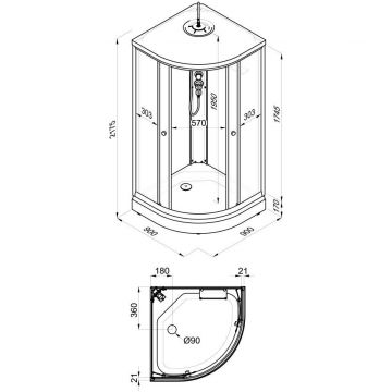 Душевая кабина Тритон (Triton) Стандарт 900х900х2175 мм, с рисунком 4 мм, профиль белый (Щ0000027238) А, низкий поддон, аква, полосы, ДН4 (7 мест+сифон D90мм)