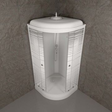 Душевая кабина Тритон (Triton) Стандарт 900х900х2175 мм, с рисунком 4 мм, профиль белый (Щ0000027238) А, низкий поддон, аква, полосы, ДН4 (7 мест+сифон D90мм)