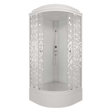 Душевая кабина Тритон (Triton) Стандарт 900х900х2315 мм, с рисунком 4 мм, профиль белый (Щ0000027250) В, средний поддон, аква, мозаика, ДН4 (7 мест+сифон D50мм)
