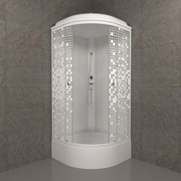 Душевая кабина Тритон (Triton) Стандарт 900х900х2315 мм, с рисунком 4 мм, профиль белый (Щ0000027250) В, средний поддон, аква, мозаика, ДН4 (7 мест+сифон D50мм)