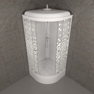 Душевая кабина Тритон (Triton) Стандарт 900х900х2315 мм, с рисунком 4 мм, профиль белый (Щ0000027250) В, средний поддон, аква, мозаика, ДН4 (7 мест+сифон D50мм)