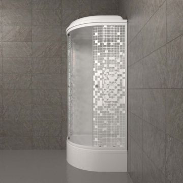 Душевая кабина Тритон (Triton) Стандарт 900х900х2315 мм, с рисунком 4 мм, профиль белый (Щ0000027250) В, средний поддон, аква, мозаика, ДН4 (7 мест+сифон D50мм)