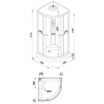 Душевая кабина Тритон (Triton) Ультра 800х800х2175 мм, прозрачный 4 мм, профиль белый (Щ0000040485) А, низкий поддон, ДН4 (7 мест)