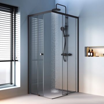 Душевое ограждение Am.Pm (Ам.Пм) X-Joy Square Slide 100х80, профиль черный, стекло прозрачное W94G-403-10080-BТ