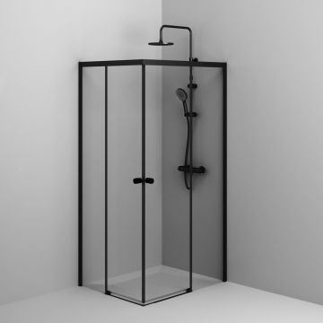 Душевое ограждение Am.Pm (Ам.Пм) X-Joy Square Slide 100х80, профиль черный, стекло прозрачное W94G-403-10080-BТ