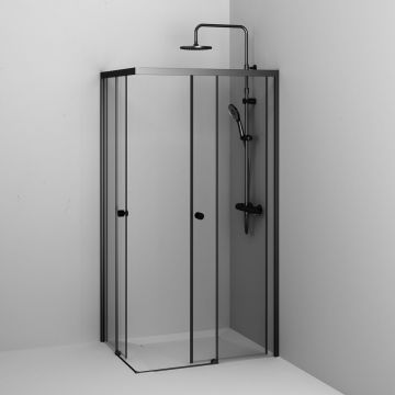 Душевое ограждение Am.Pm (Ам.Пм) X-Joy Square Slide 100х80, профиль черный, стекло прозрачное W94G-403-10080-BТ