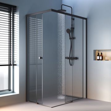 Душевое ограждение Am.Pm (Ам.Пм) X-Joy Square Slide 120х80, профиль черный, стекло прозрачное, W94G-403-12080-BТ