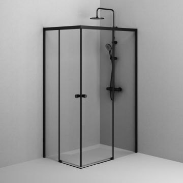 Душевое ограждение Am.Pm (Ам.Пм) X-Joy Square Slide 120х80, профиль черный, стекло прозрачное, W94G-403-12080-BТ