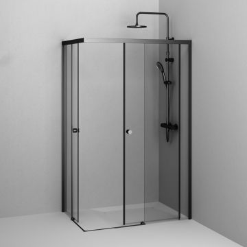 Душевое ограждение Am.Pm (Ам.Пм) X-Joy Square Slide 120х80, профиль черный, стекло прозрачное, W94G-403-12080-BТ