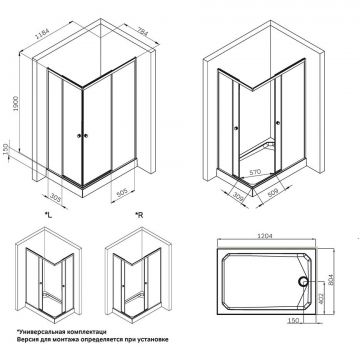 Душевое ограждение Am.Pm (Ам.Пм) X-Joy Square Slide 120х80, профиль матовый хром, стекло прозрачное W94G-403-12080-MТ