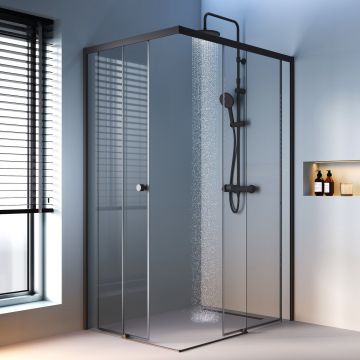 Душевое ограждение Am.Pm (Ам.Пм) X-Joy Square Slide 120х90, профиль черный, стекло прозрачное, W94G-403-12090-BТ