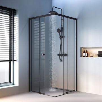 Душевое ограждение Am.Pm (Ам.Пм) X-Joy Square Slide 90х90, профиль черный,стекло прозрачное, W94G-403-9090-BТ