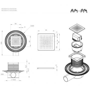 Трап для душа Am.Pm MasterFlow точечный универсальный затвор Cut Gradient 10см цвет сталь матовый W01BD-P11-010-01SB