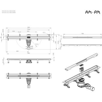 Трап для душа Am.Pm (Ам.Пм) MasterFlow линейный универсальный затвор Slim line 80см цвет сталь матовый W01SC-S11-080-05SB