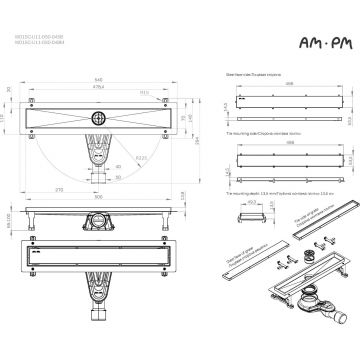 Трап для душа Am.Pm (Ам.Пм) MasterFlow линейный универсальный затвор Tile 50см цвет сталь матовый W01SC-U11-050-04SB
