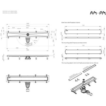 Трап для душа Am.Pm (Ам.Пм) MasterFlow линейный универсальный затвор Tile 80см цвет черный матовый W01SC-U11-080-04BM