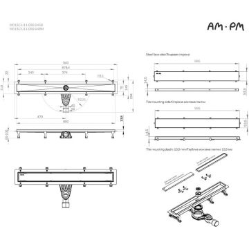 Трап для душа Am.Pm (Ам.Пм) MasterFlow линейный универсальный затвор Tile 90см цвет черный матовый W01SC-U11-090-04BM