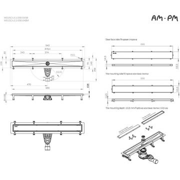 Трап для душа Am.Pm (Ам.Пм) MasterFlow линейный универсальный затвор Tile 90см цвет сталь матовый W01SC-U11-090-04SB
