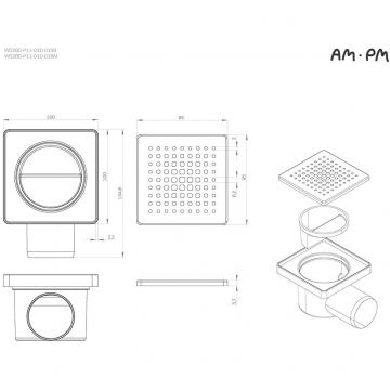 Трап для душа Am.Pm (Ам.Пм) PrimeFlow точечный мокрый затвор Cut Gradient 10см цвет черный матовый W02BD-P11-010-01BM