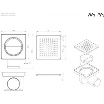 Трап для душа Am.Pm (Ам.Пм) PrimeFlow точечный мокрый затвор Cut Gradient 10см цвет сталь матовый W02BD-P11-010-01SB