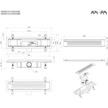 Трап для душа Am.Pm (Ам.Пм) PrimeFlow линейный универсальный затвор Cut Gradient 40см цвет черный матовый W02SC-P11-040-01BM