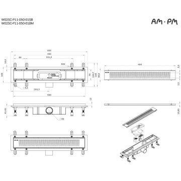 Трап для душа Am.Pm (Ам.Пм) PrimeFlow линейный универсальный затвор Cut Gradient 50см цвет черный матовый W02SC-P11-050-01BM