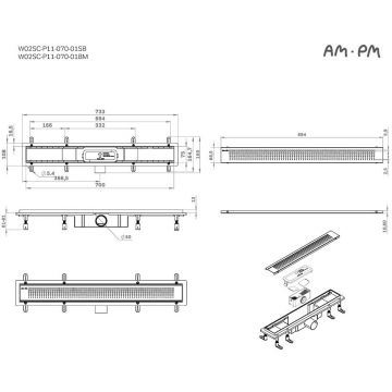 Трап для душа Am.Pm (Ам.Пм) PrimeFlow линейный универсальный затвор Cut Gradient 70см цвет сталь матовый W02SC-P11-070-01SB