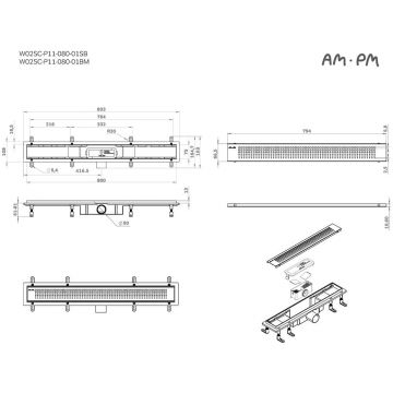 Трап для душа Am.Pm (Ам.Пм) PrimeFlow линейный универсальный затвор Cut Gradient 80см цвет черный матовый W02SC-P11-080-01BM