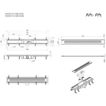 Трап для душа Am.Pm (Ам.Пм) PrimeFlow линейный универсальный затвор Cut Gradient 80см цвет сталь матовый W02SC-P11-080-01SB