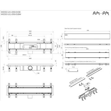 Трап для душа Am.Pm (Ам.Пм) PrimeFlow линейный универсальный затвор Tile 50см цвет черный матовый W02SC-U11-050-04BM