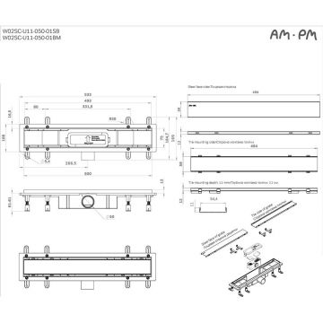 Трап для душа Am.Pm (Ам.Пм) PrimeFlow линейный универсальный затвор Tile 50см цвет сталь матовый W02SC-U11-050-04SB