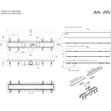 Трап для душа Am.Pm (Ам.Пм) PrimeFlow линейный универсальный затвор Tile 60см цвет черный матовый W02SC-U11-060-04BM