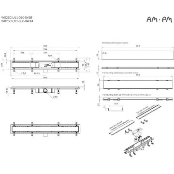 Трап для душа Am.Pm (Ам.Пм) PrimeFlow линейный универсальный затвор Tile 80см цвет черный матовый W02SC-U11-080-04BM