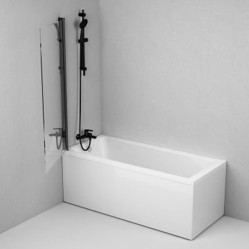 Душевая шторка Am.Pm (Ам.Пм) Gem на борт ванны 80х140, поворотная, профиль черный матовый, стекло прозрачное W90BS-D080-140BT