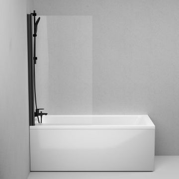 Душевая шторка Am.Pm (Ам.Пм) Gem на борт ванны 80х140, поворотная, профиль черный матовый, стекло прозрачное W90BS-D080-140BT