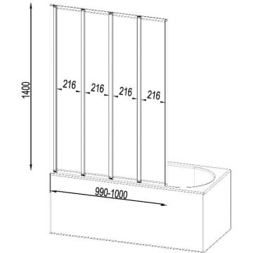 Душевая шторка Am.Pm (Ам.Пм) Like на борт ванны 100х140, поворотно-складная, профиль хром, стекло прозрачное W80BS-100-140CT