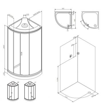 Душевая кабина Am.Pm (Ам.Пм) X-Joy 90x90, 1/4 круга, профиль белый, стекло прозрачное W88C-401-090WT
