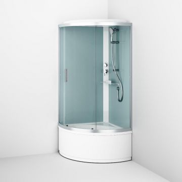 Душевая кабина Am.Pm (Ам.Пм) X-Joy Deep 90x90, 1/4 круга, профиль белый, стекло прозрачное W88C-401A-090WT