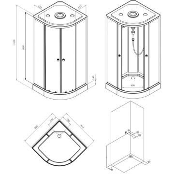 Душевая кабина Am.Pm (Ам.Пм) X-Joy 90x90, 1/4 круга, профиль мат.хром, стекло прозрачное W94C-401-090MT