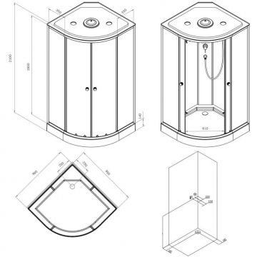 Душевая кабина Am.Pm (Ам.Пм) X-Joy 100x100, 1/4 круга, профиль мат.черный, стекло прозрачное W94C-401-100BT