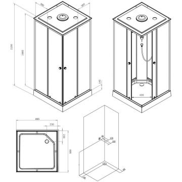 Душевая кабина Am.Pm (Ам.Пм) X-Joy Square 90x90, профиль мат.черный, стекло прозрачное W94C-403-090BT