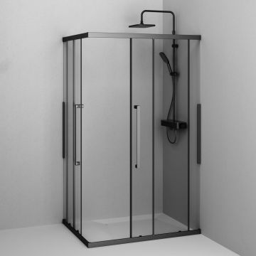 Душевое ограждение Am.Pm (Ам.Пм) Func Square Slide 120х80, черный, прозрачное W84G-403-12080-BТ