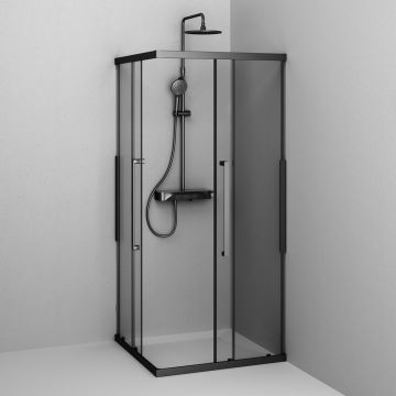 Душевое ограждение Am.Pm (Ам.Пм) Func Square Slide 90х90, черный, прозрачное W84G-403-9090-BТ