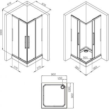 Душевое ограждение Am.Pm (Ам.Пм) Func Square Slide 90х90, мат хром, прозрачное W84G-403-9090-MT