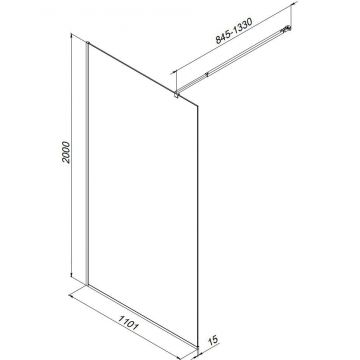 Душевая перегородка Am.Pm (Ам.Пм) Func 110x200, стекло прозр. 8 мм + покрытие, профиль черный W84WI-110-F1-BTE