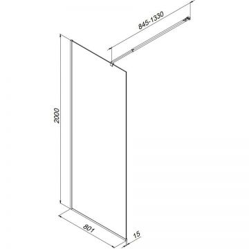 Душевая перегородка Am.Pm (Ам.Пм) Func 80x200, стекло прозр. 8 мм + покрытие, профиль черный W84WI-80-F1-BTE