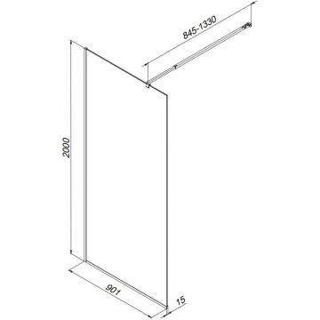 Душевая перегородка Am.Pm (Ам.Пм) Func 90x200, стекло прозр. 8 мм + покрытие, профиль черный W84WI-90-F1-BTE