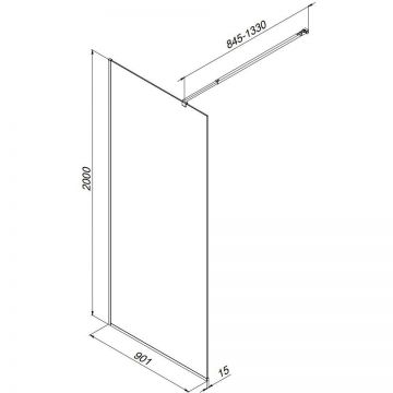 Душевая перегородка Am.Pm (Ам.Пм) Func 90x200, стекло прозр. 8 мм + покрытие, профиль мат хром W84WI-90-F1-MTE
