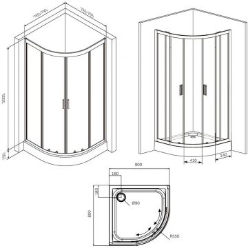 Душевое ограждение Am.Pm (Ам.Пм) Gem 1/4 Rond 80x80 стекло прозрачное, профиль черный матовый, W90G-401-080BT