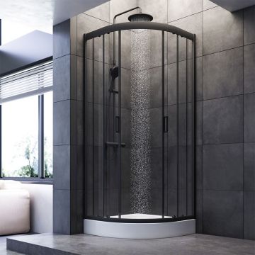 Душевое ограждение Am.Pm (Ам.Пм) Gem 1/4 Rond 80x80 стекло прозрачное, профиль черный матовый, W90G-401-080BT